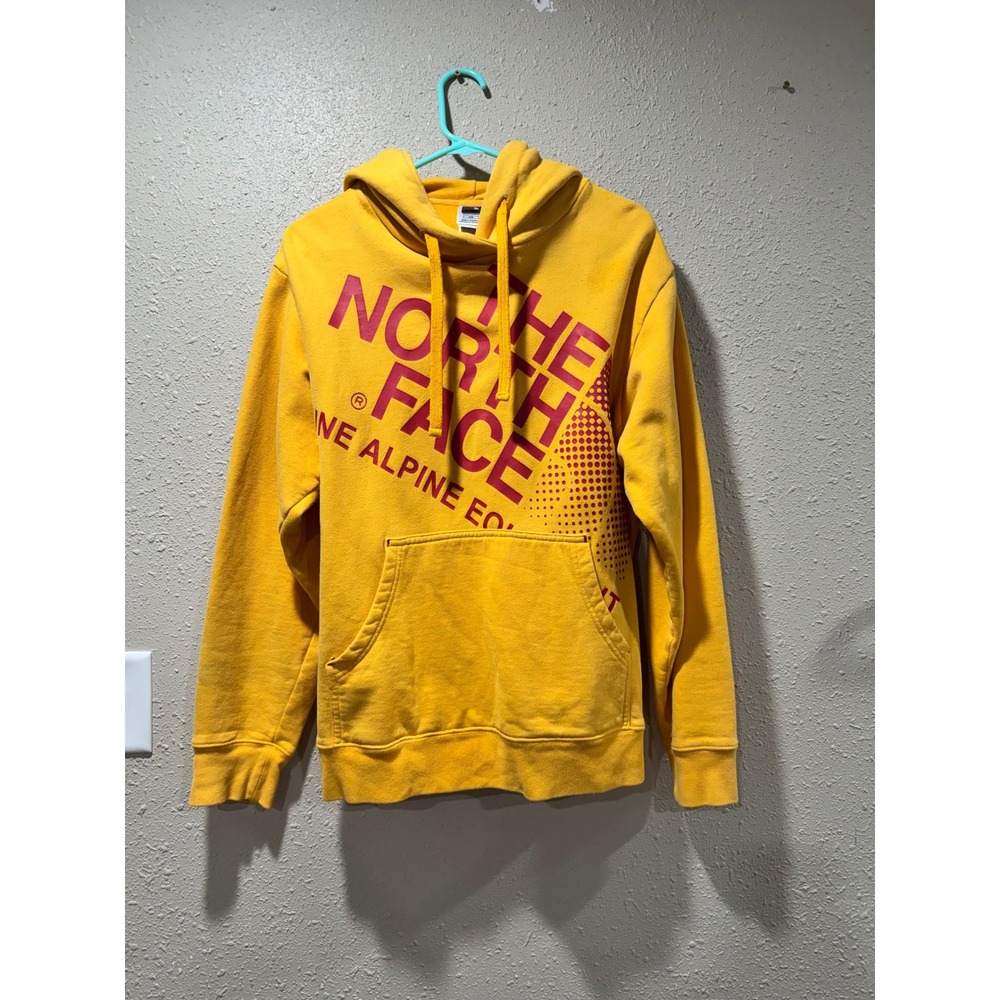 The North Face Mens Yellow Alpine‎ Equipment Logo Hoodie Sweatshirt Large